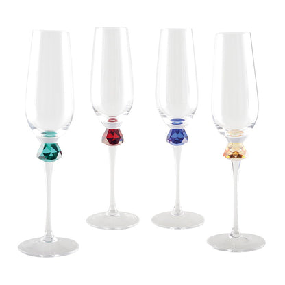 Champagne fluiten set van 4 diamantvoet gekleurd