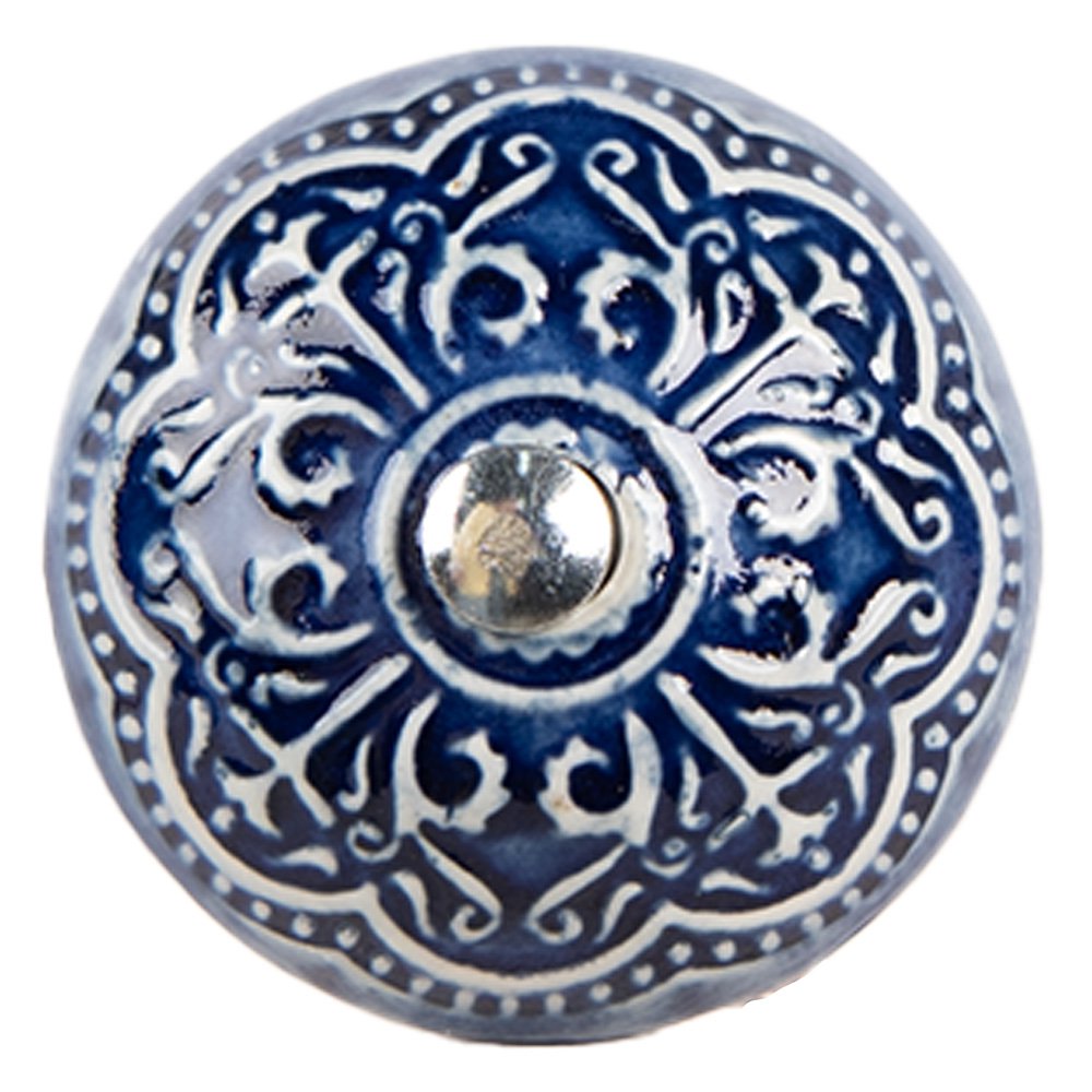 Door Knob Ø 4x3 cm Blue Beige Ceramic