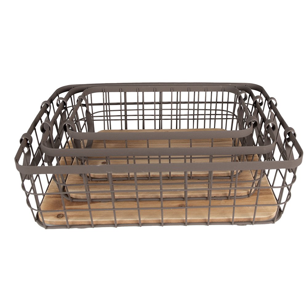 Storage Basket Set of 3 38x28x11 cm Grey Brown Iron Basket
