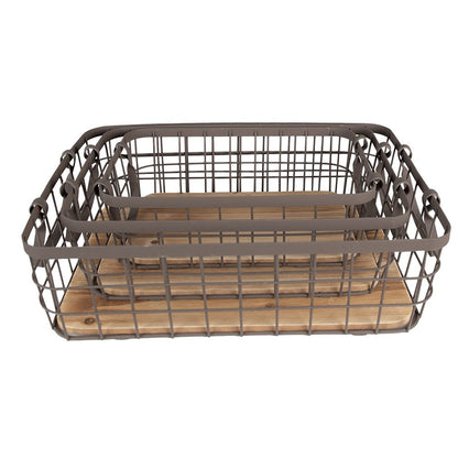 Storage Basket Set of 3 38x28x11 cm Grey Brown Iron Basket