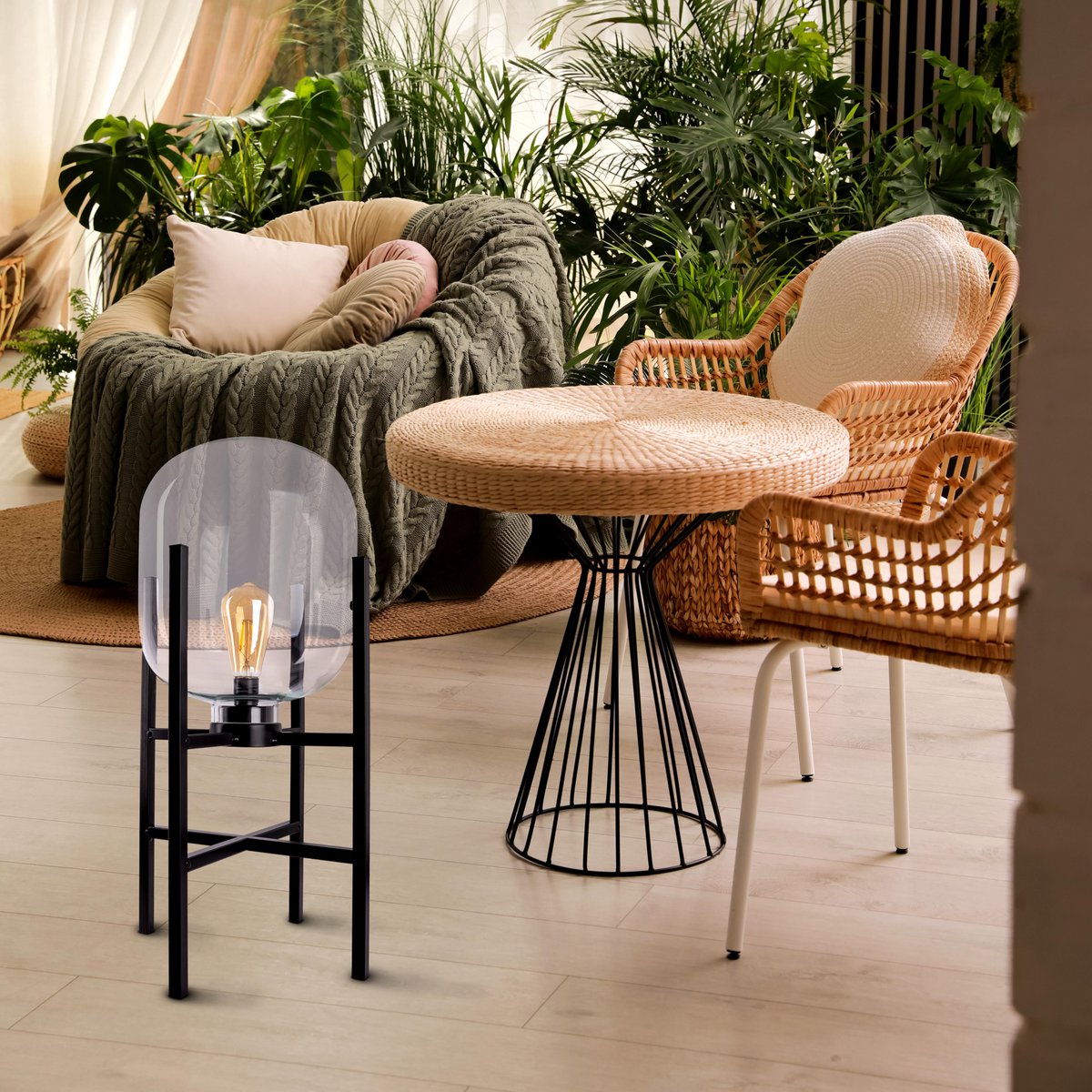 LED Lora Lamp 58 cm Zwart Metaal Glas Voor Binnen En Buiten