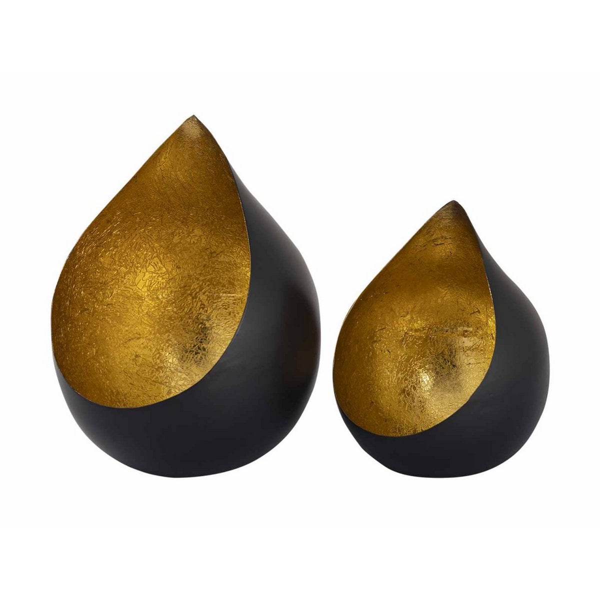 Theelichthouder set 2 stuks druppelvorm zwart mat goud