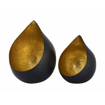 Theelichthouder set 2 stuks druppelvorm zwart mat goud
