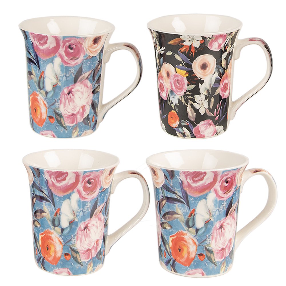 Mokken set van 4 300 ml porselein bloemen