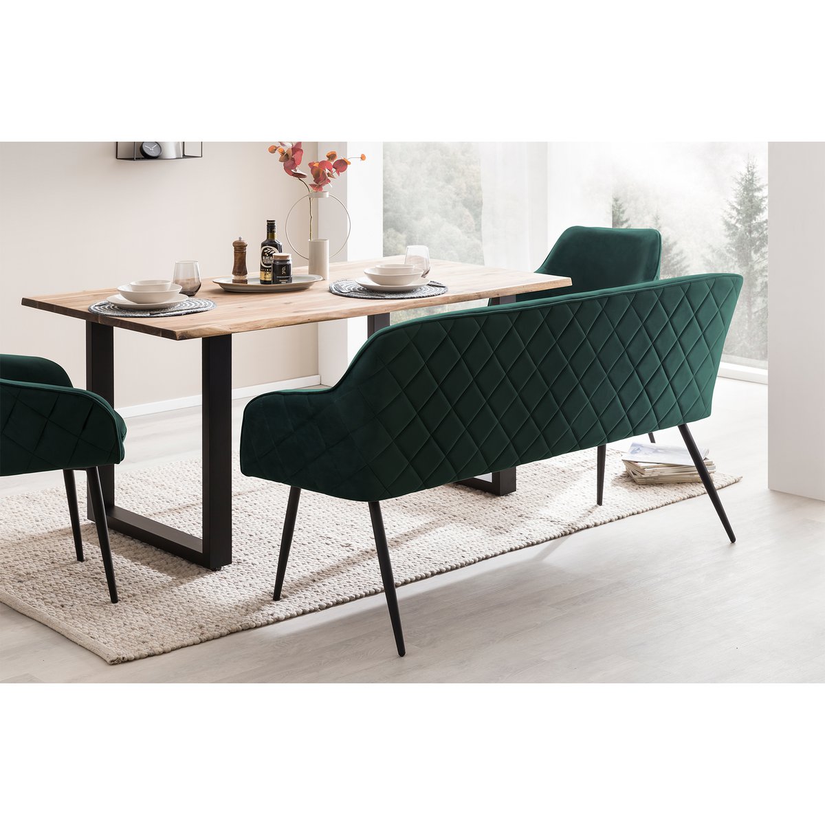 Eettafel 220x110 cm massief acaciahout met 6 stoelen