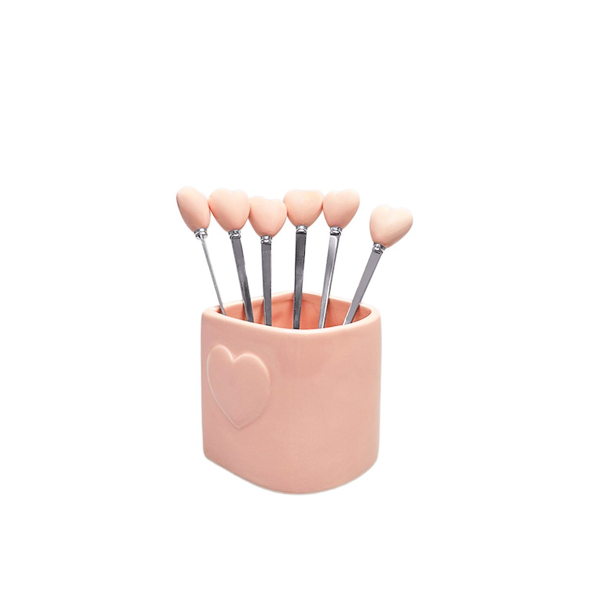 Theelepels roze met houder set van 6