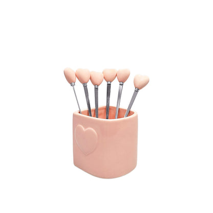 Theelepels roze met houder set van 6