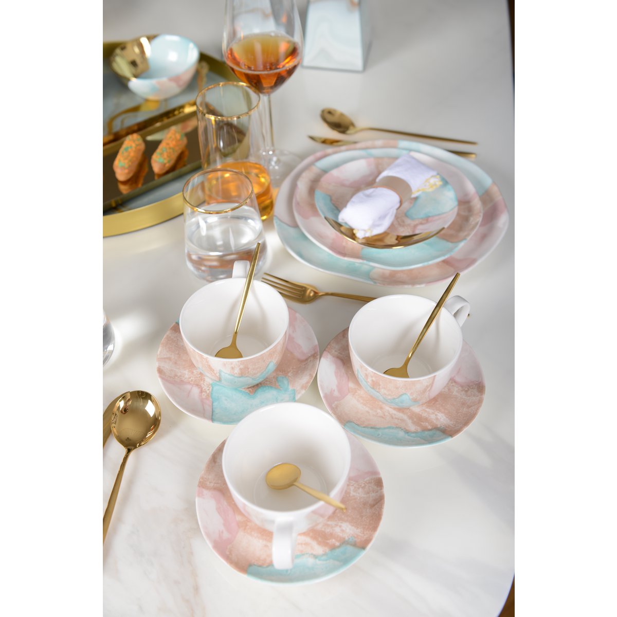 Koffiekopjes met schoteltjes set van 2 porselein multicolor 10 ml