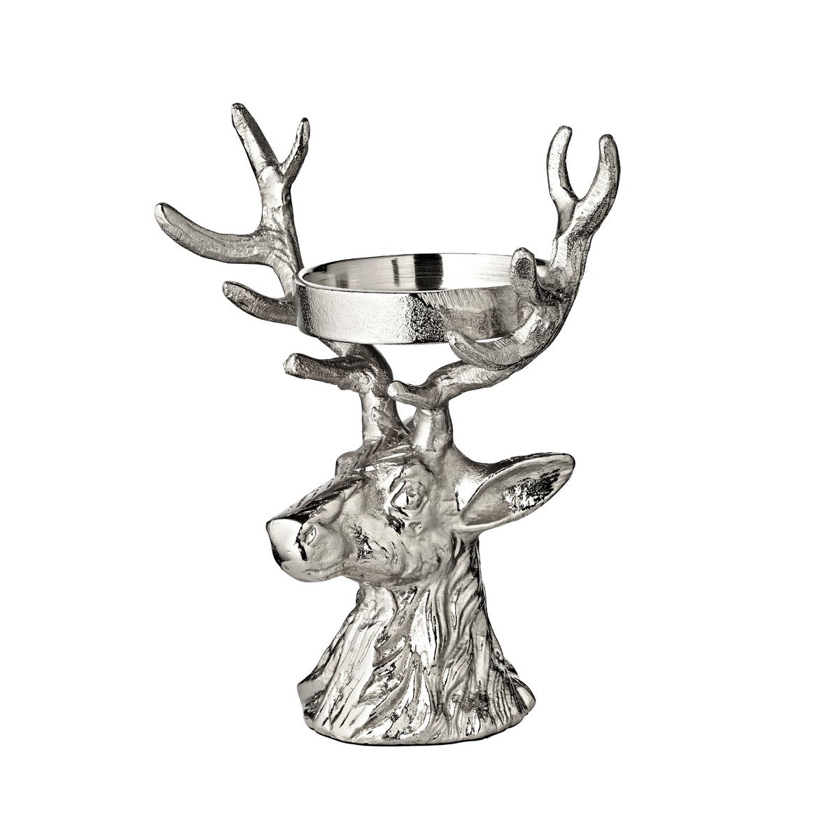 Kandelaar hert 20 cm aluminium zilver