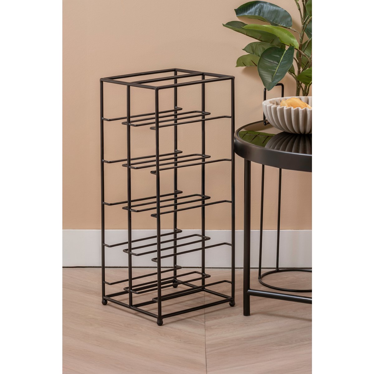Wijnrek dubbele vloer 25x25x57 cm ijzer zwart
