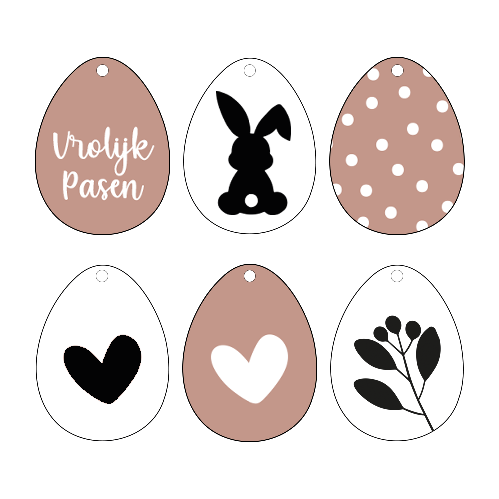 Paaseitjes 6 stuks wit 8x6 cm