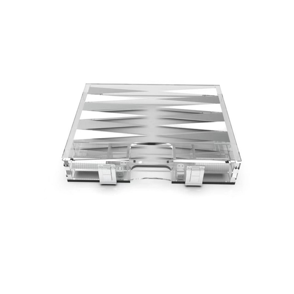 Backgammon mini kast 25x20x5 cm acryl wit zilver