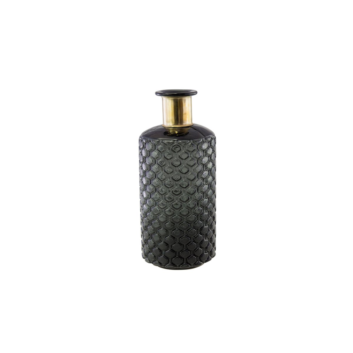 Vaas 28 cm glas zwart goud honingraat