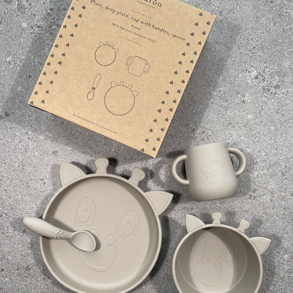 Lykke siliconen dinerset 4-delig giraf Cobblestone