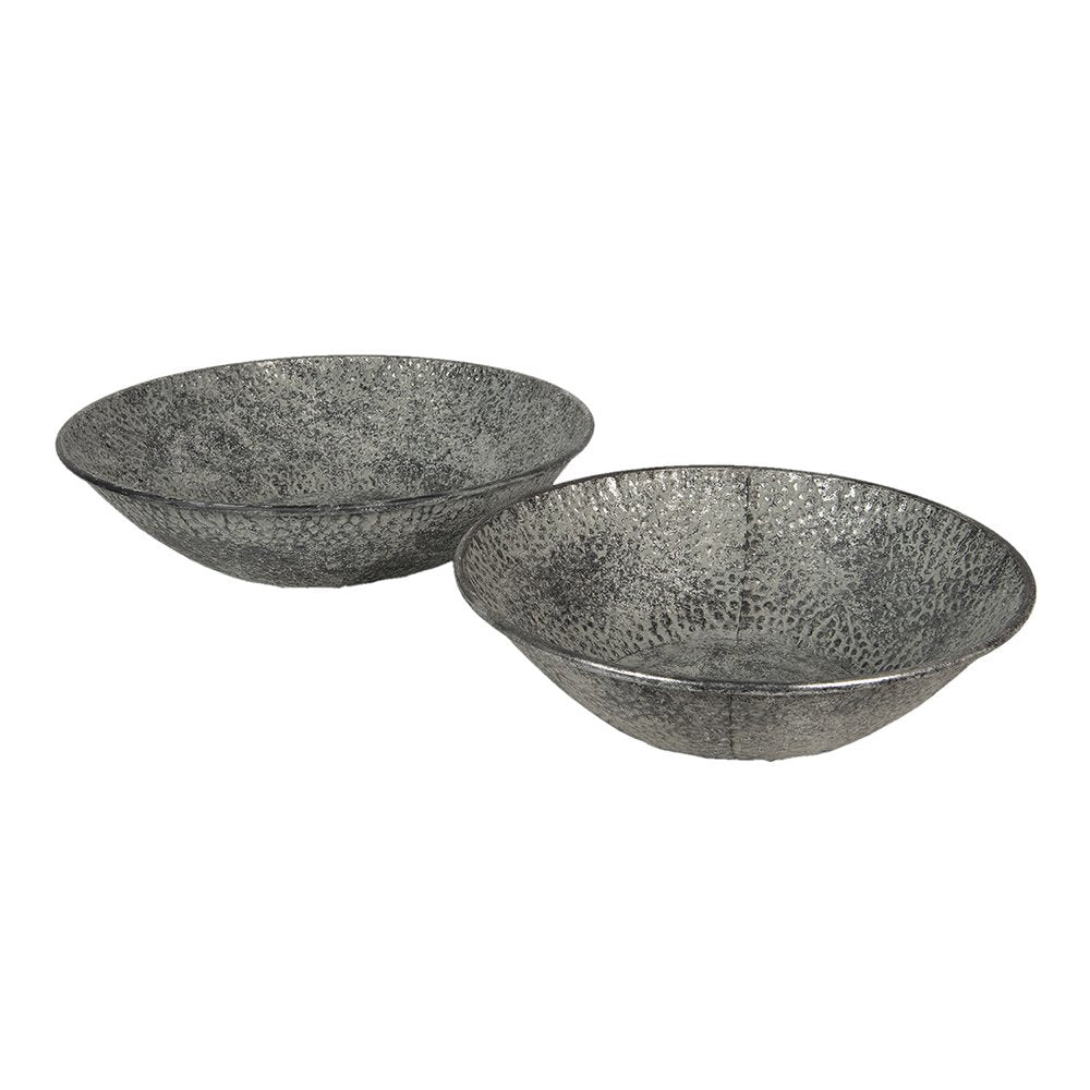 Decorative Bowl Set of 2 Grey Metal Serving Bowl
