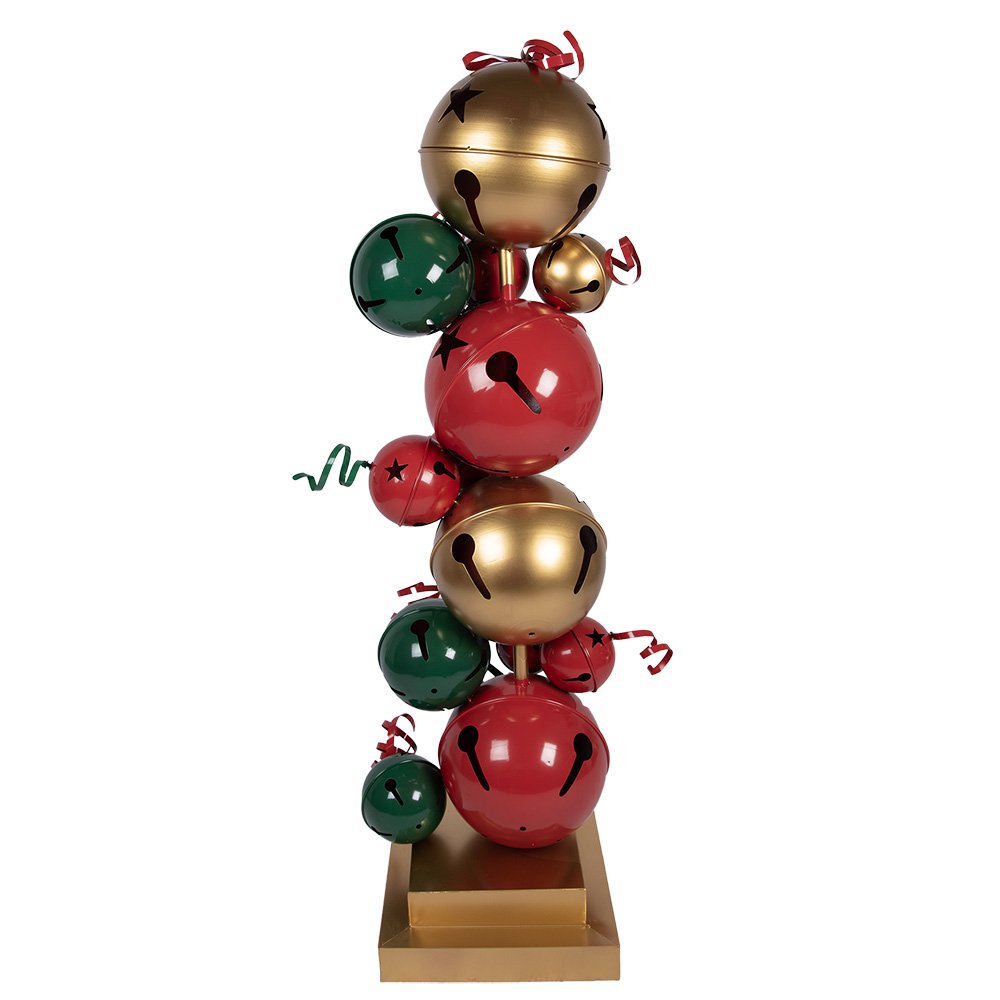 Kerstdecoratie pilaar 150 cm rood groen metaal