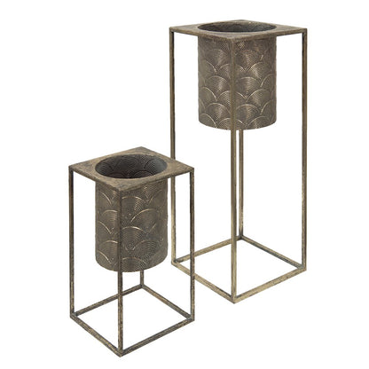 Planthouder set van 2 ijzer goudbruin 25x25x62 cm