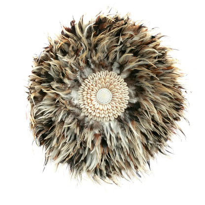 Wanddecoratie veren schelpen grijs bruin 50 cm