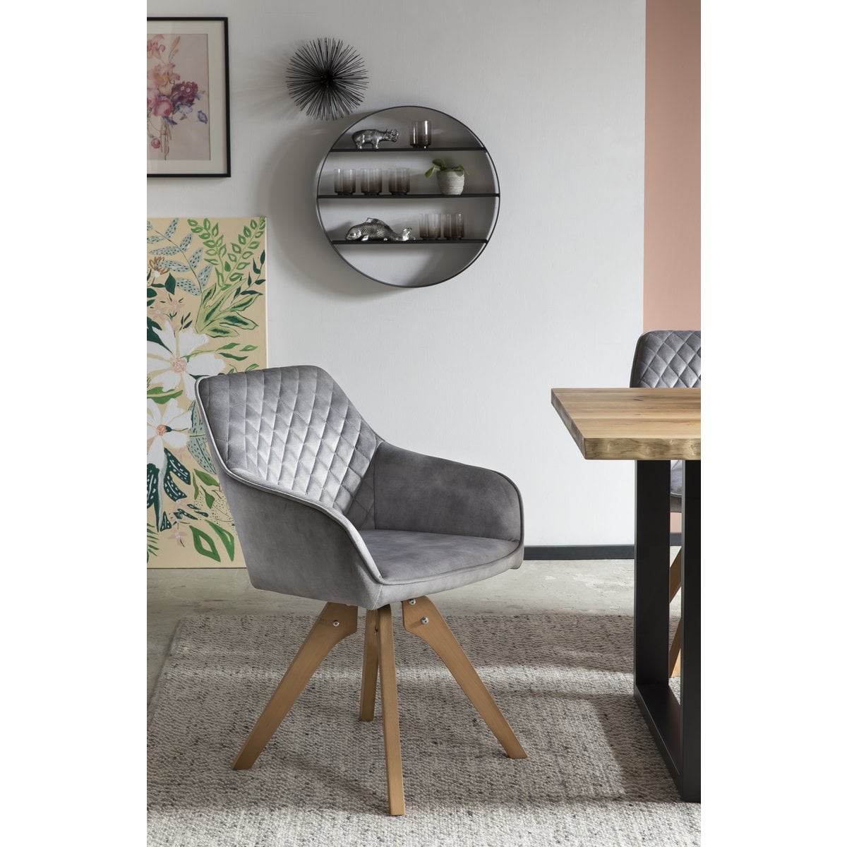 Vintage velvet armchair, grey