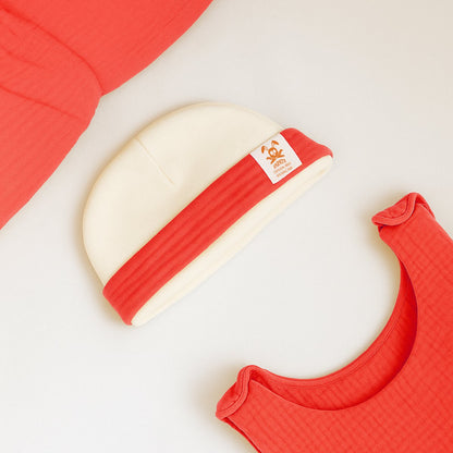 Babymuts biologisch katoen wit rood