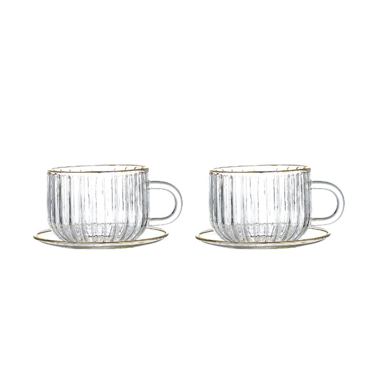 Glazen kop en schotel set 400 ml goud rand