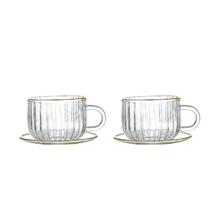 Glazen kop en schotel set 400 ml goud rand
