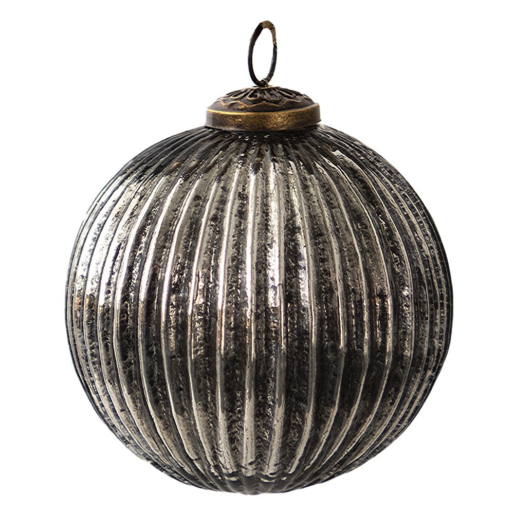 Kerstbal 10 cm zwart zilver glas