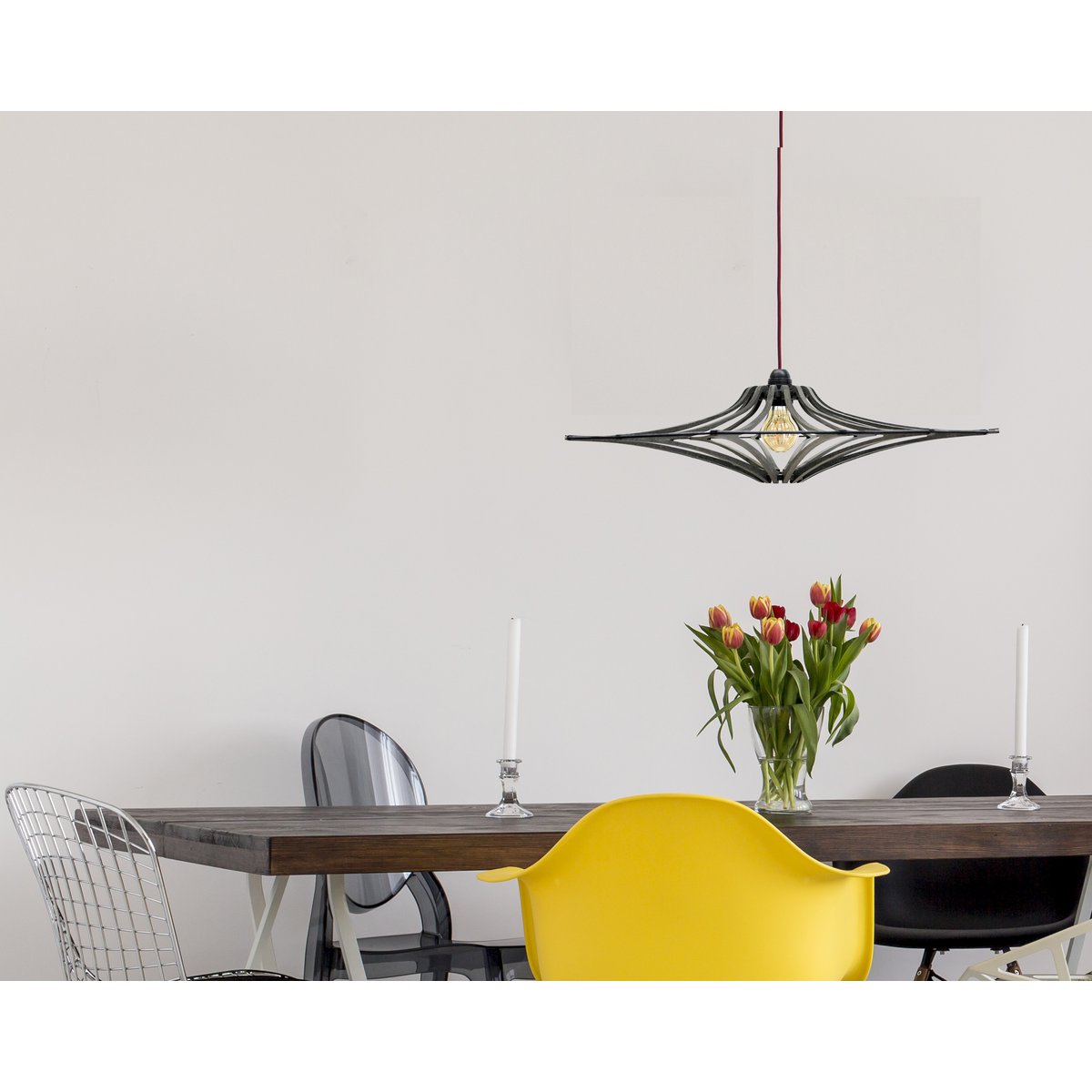 Hanglamp zwart hout D65 cm