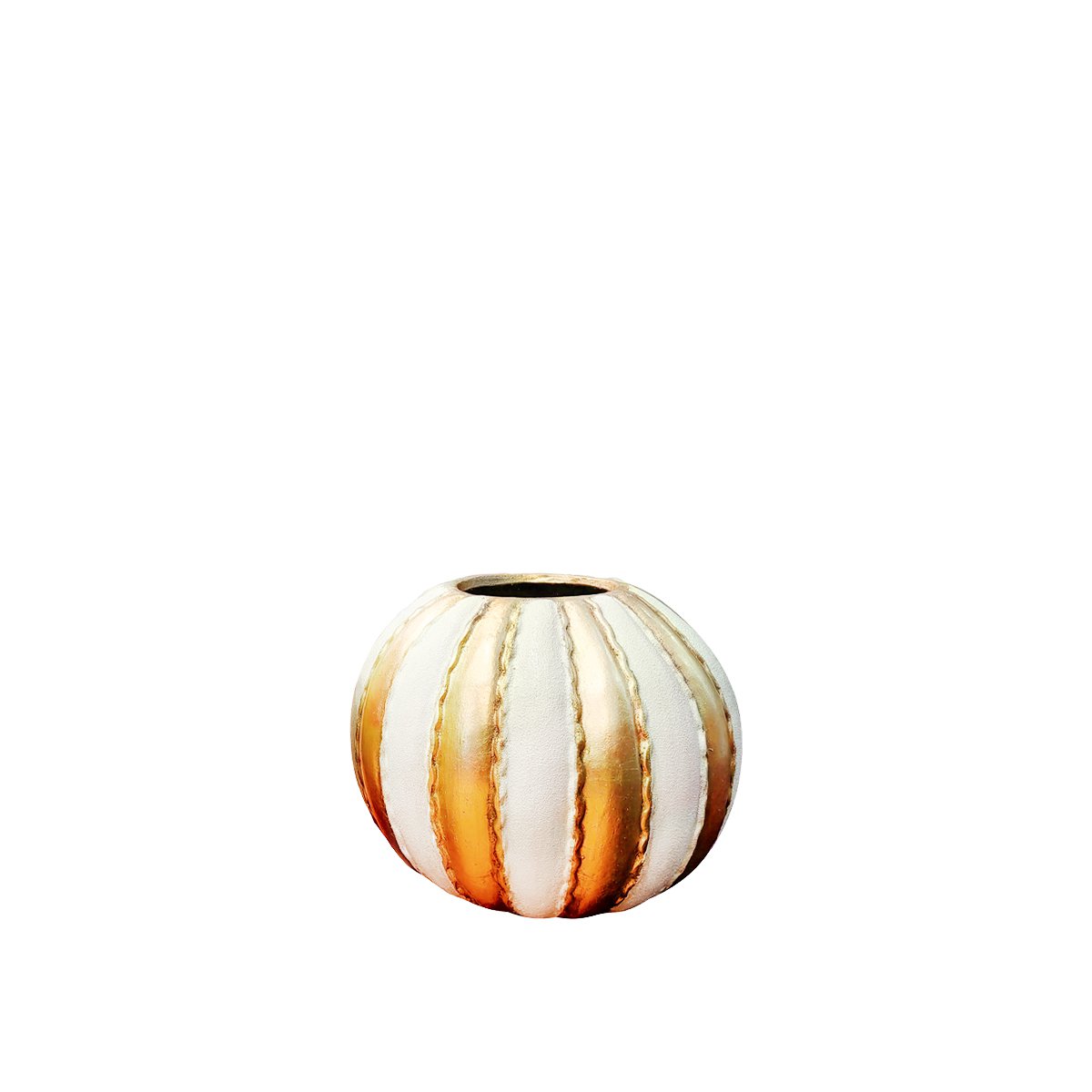 Wit en Vergulde Gestreepte Vaas in Polyresin 47x47x41cm