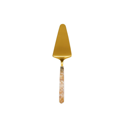 Taartschep 28x7x1.5 cm staal goud roze