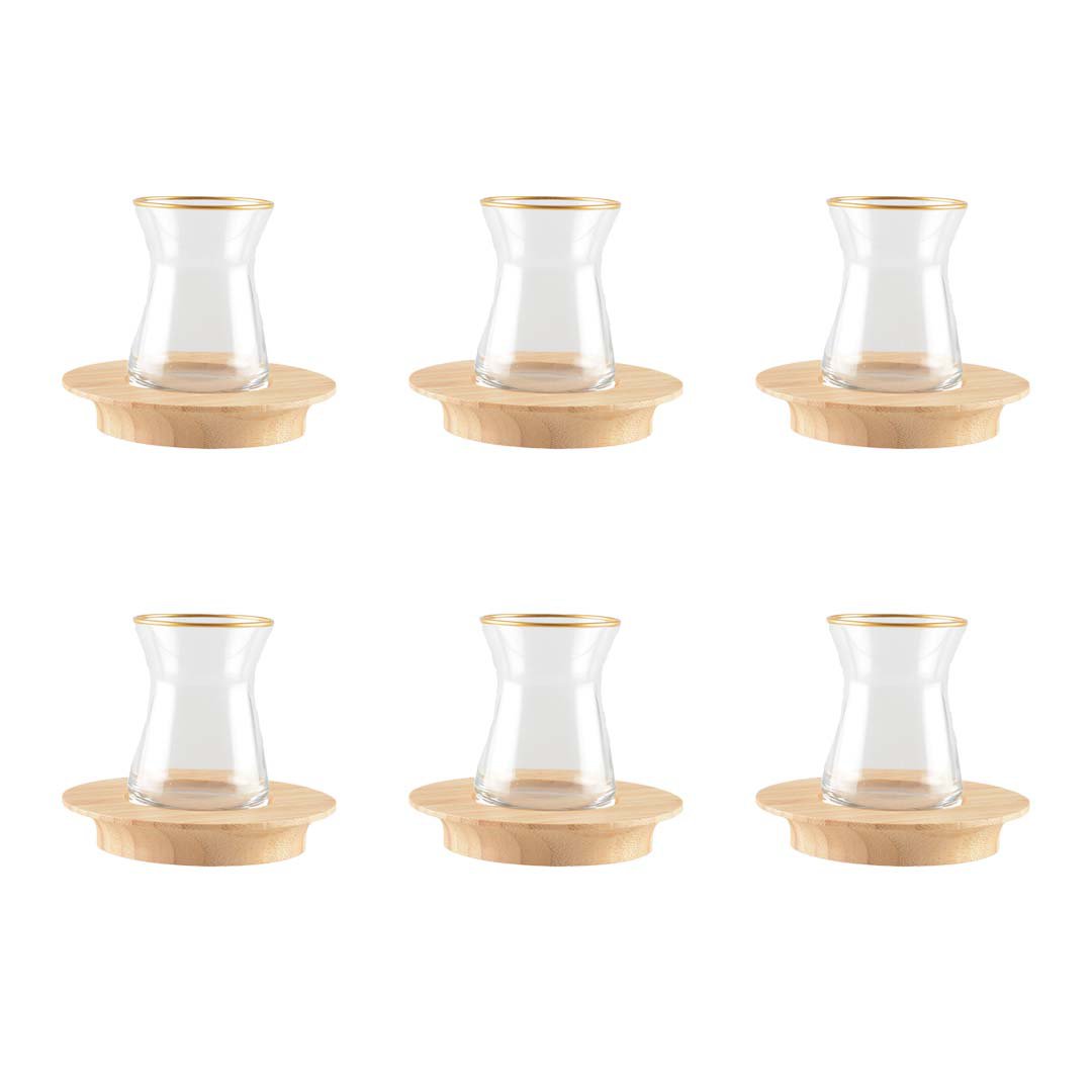 Theekopjes 6 stuks 160 ml glas goud bamboe