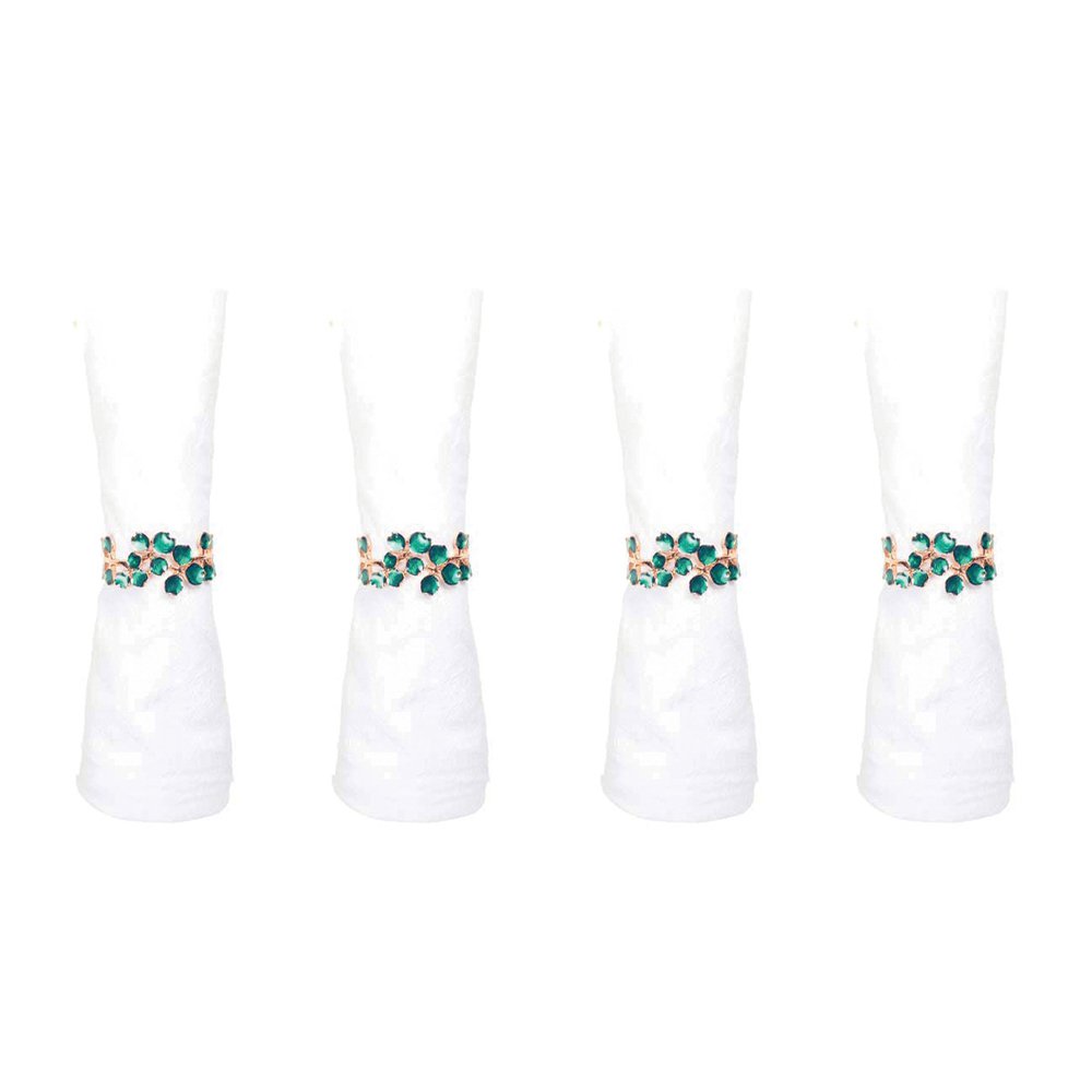 Set of 4 round gold towels with green diamonds