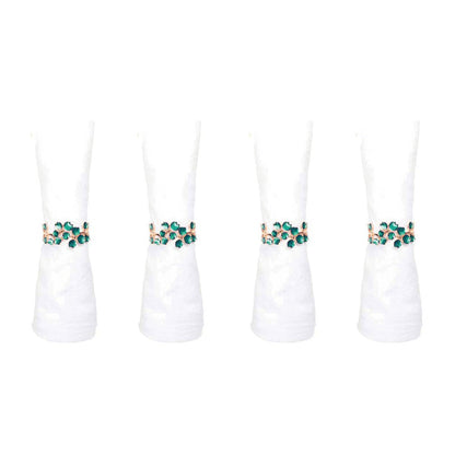 Set of 4 round gold towels with green diamonds
