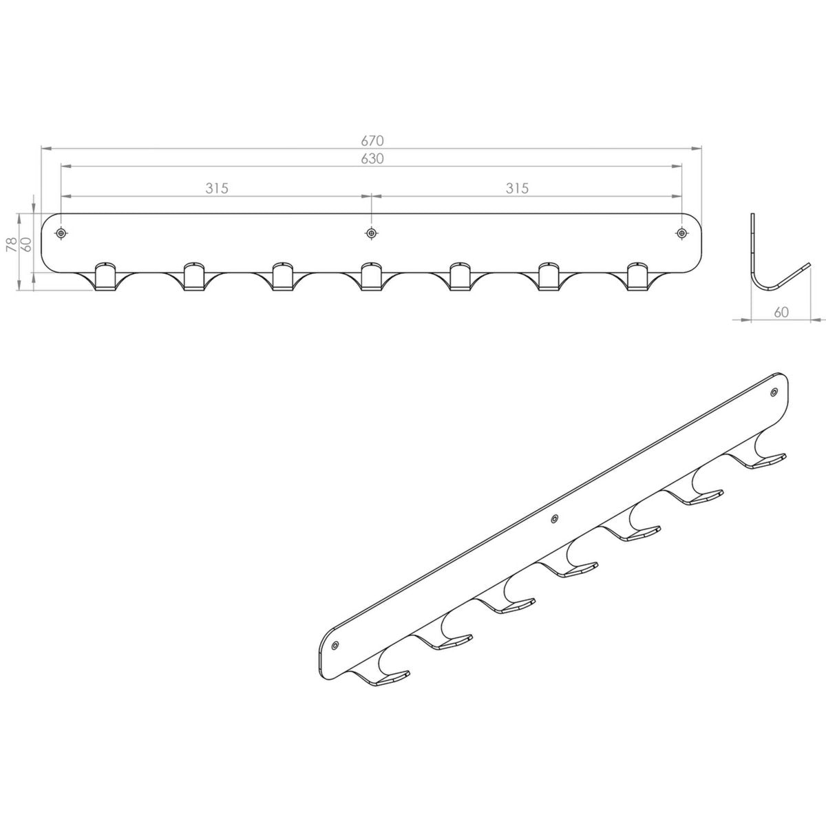 Gorillz Rounded Seven Wandkapstok Met Zeven Haken Geel
