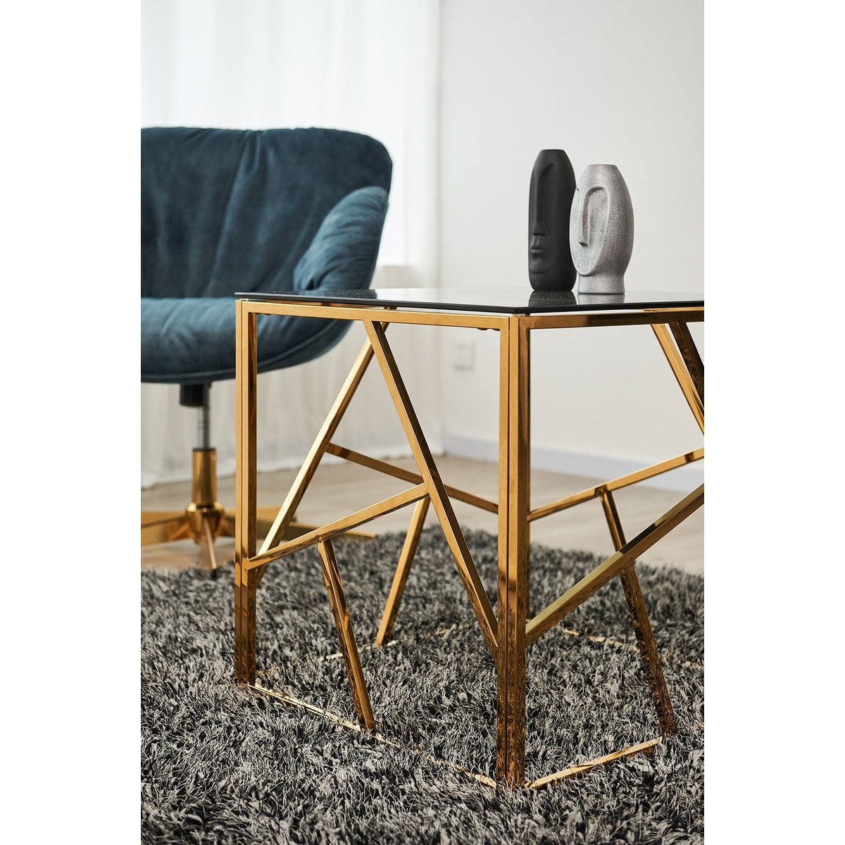 Bijzettafel 55x55x55 cm goud grijs glas metaal