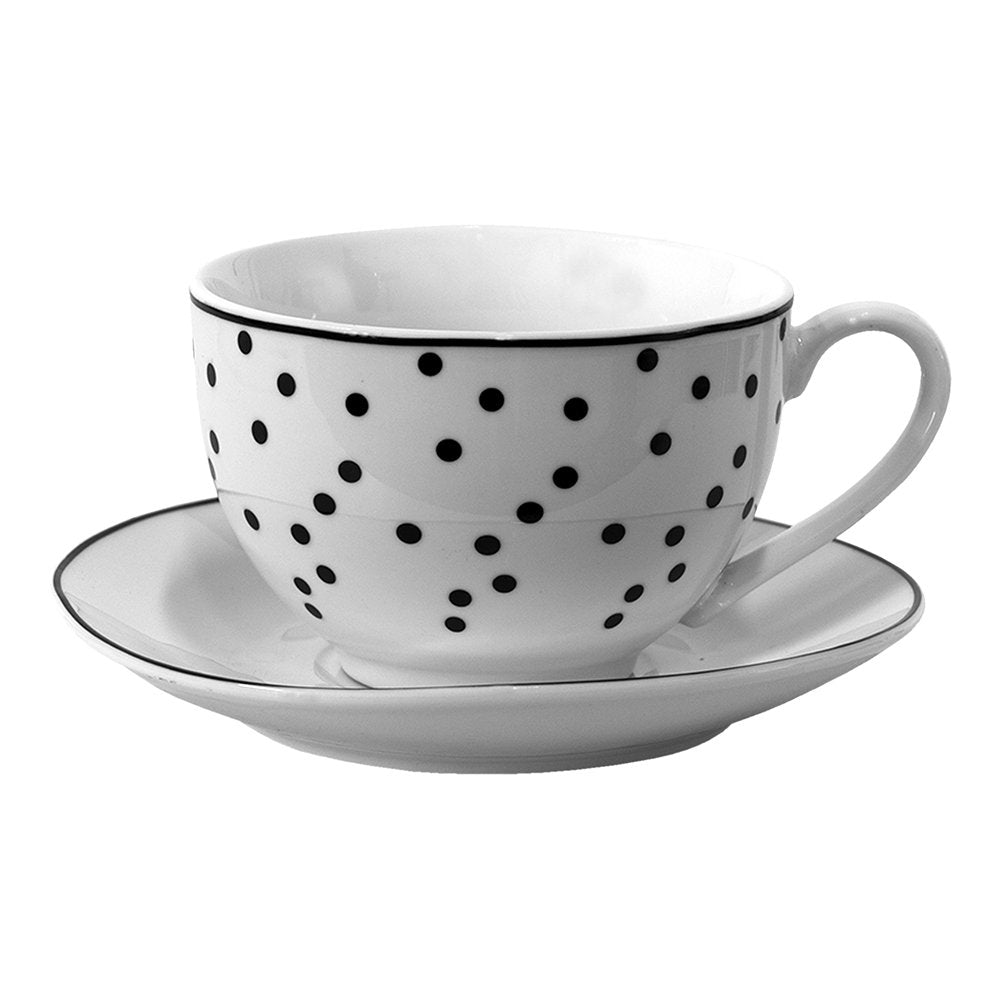 Kop en schotel 238 ml wit zwart polyresin