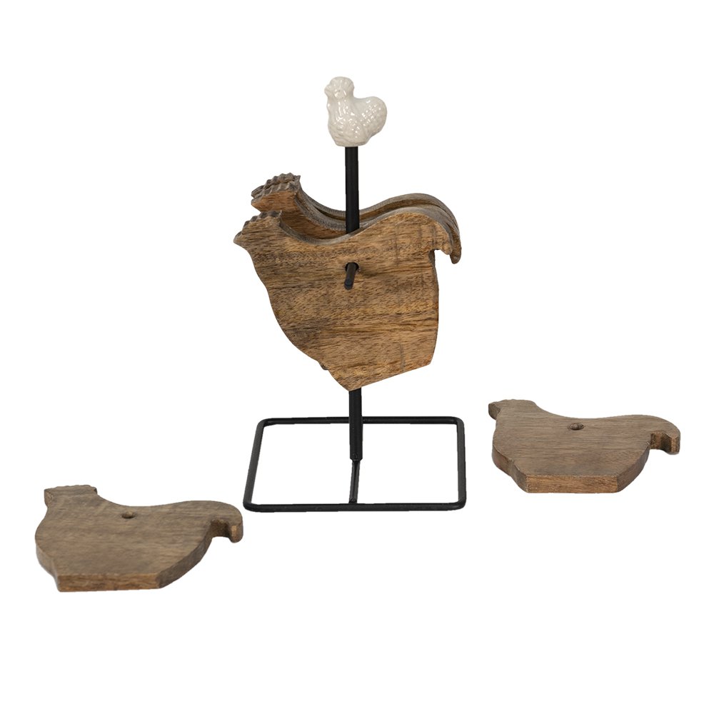 Onderzetters kip 6 stuks hout bruin