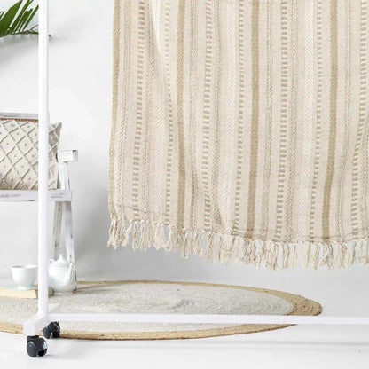 Plaid 130x150 cm katoen beige gestreept