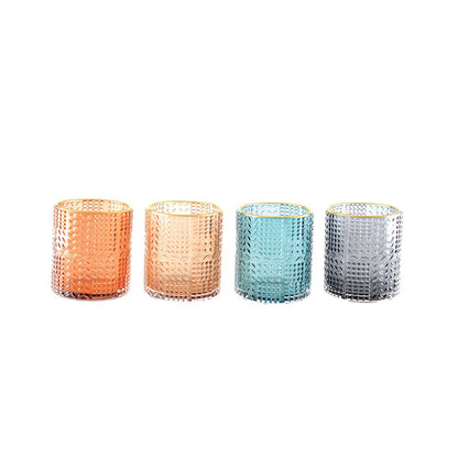 Kandelaars glas 8x8x9 cm set van 4 gekleurd met gouden rand