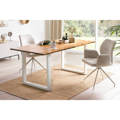 Eettafel massief acaciahout 200x100x75 cm wit frame