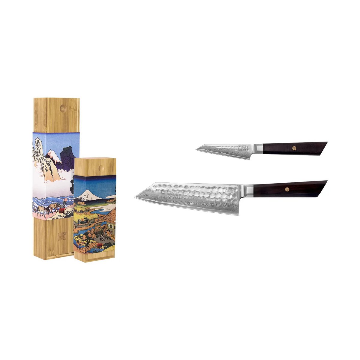 The Bunka Damascus Starter Set: 2 knives (Bunka Damascus Paring knife 90mm + Bunka Damascus Santoku 170mm)