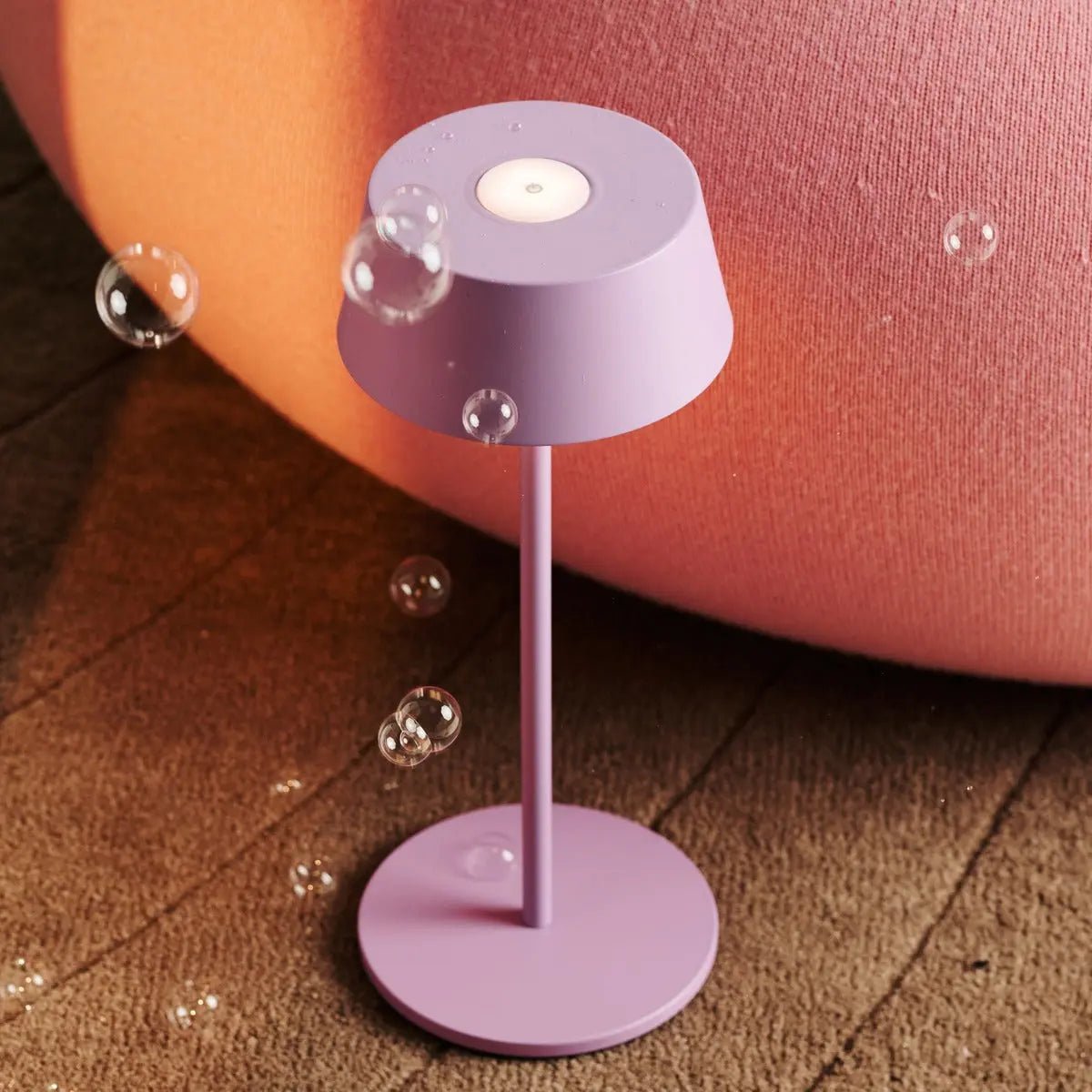 Hugo Violet Lilac Rechargeable Table Lamp - Stylish, dimmable lamp & wireless