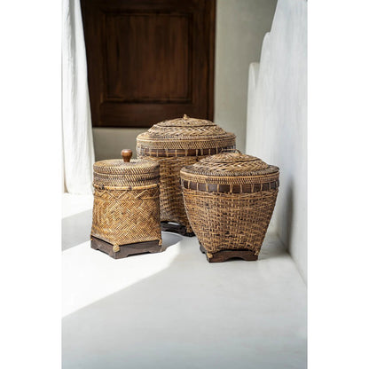 Colonial Storage Basket Brown M Handmade Rattan Decorative