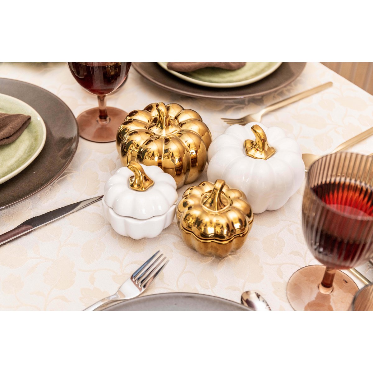 White and gold decorative pumpkins - lot of 2