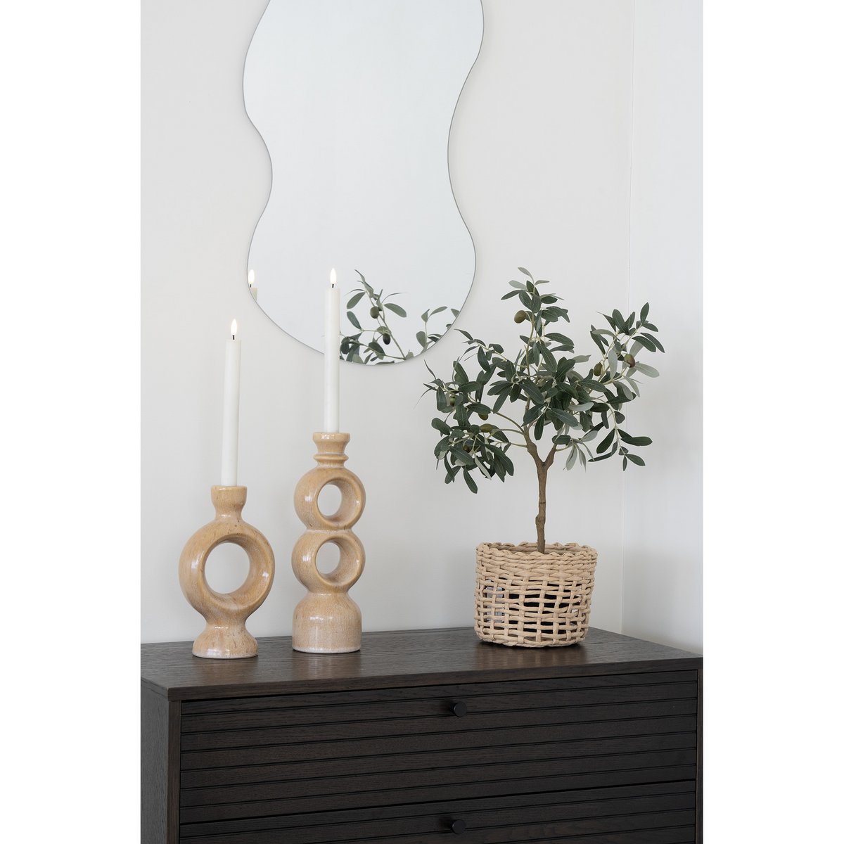 Candle Holder - Brown, Ceramic, 13.5x8.8x23.5 cm
