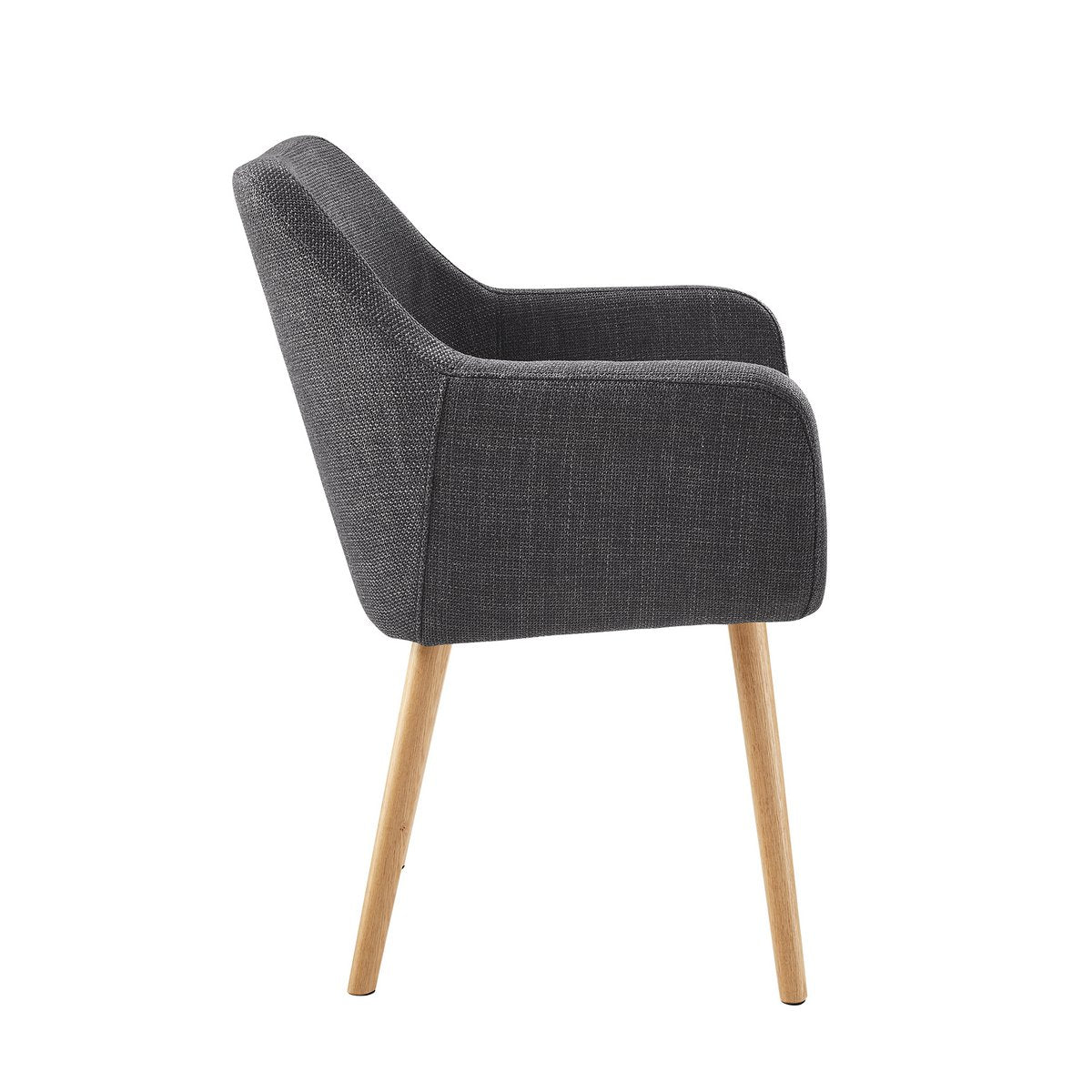 Fauteuil structuurstof donkergrijs massief eikenhout