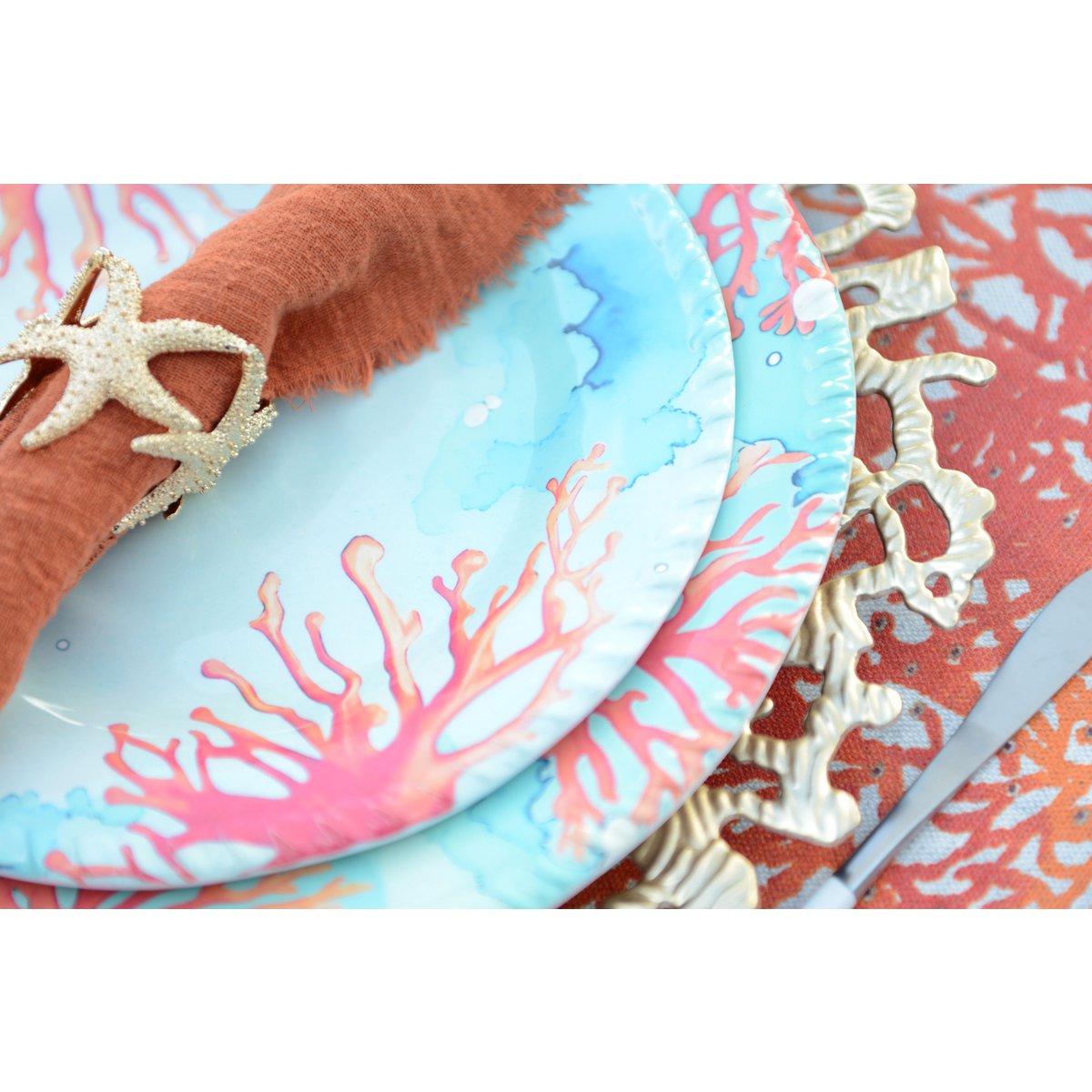 Flat plate in melamine coral 28x28x2.5 cm