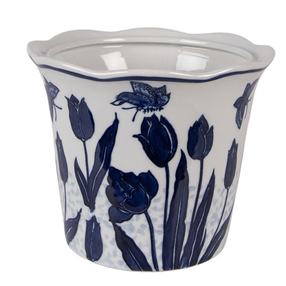 Bloempot Ø 21x16 cm Wit Blauw Keramiek