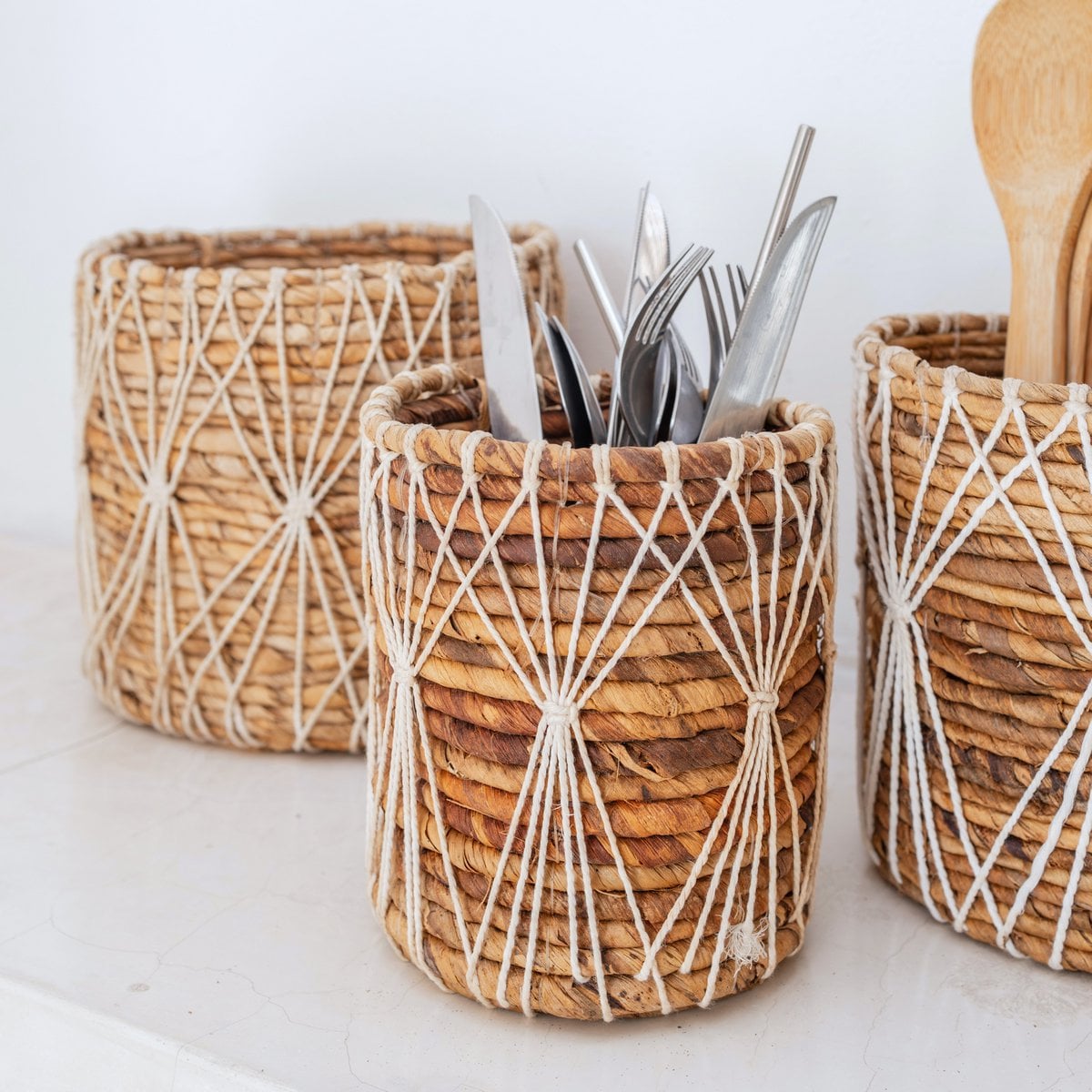 Plantenmand bananenvezel wit bruin