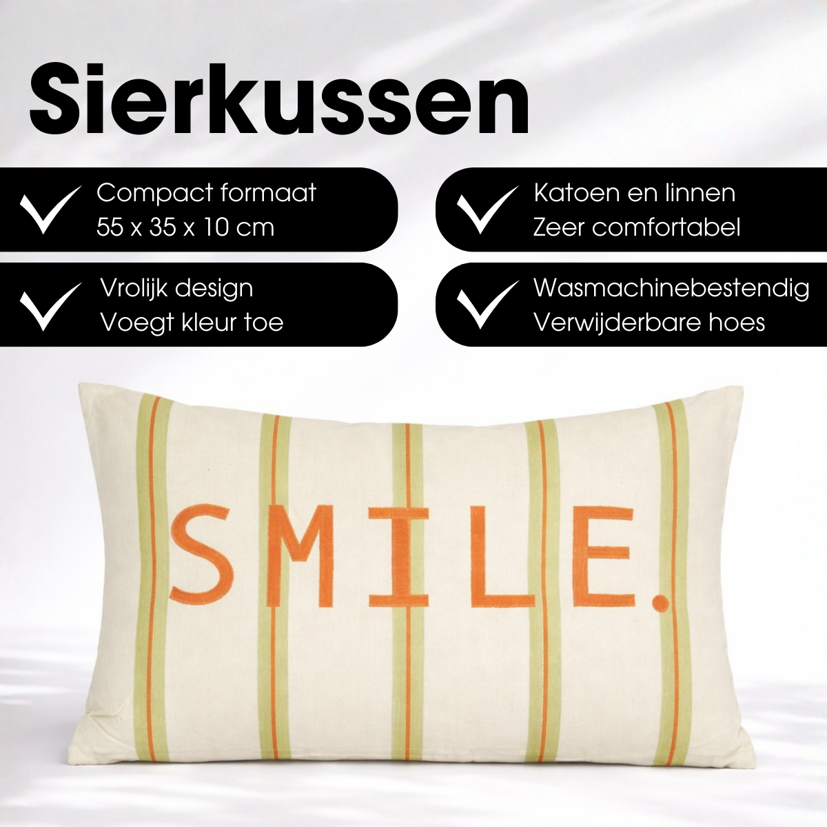 Sierkussen 55x35x10 cm katoen wit